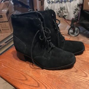 Black suede boots, slightly worn